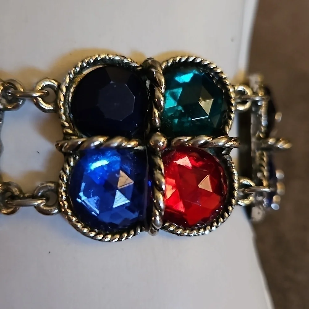 Vtg 1980s Medieval Fantasy Rainbow Acrylic Gem Chunky Bracelet